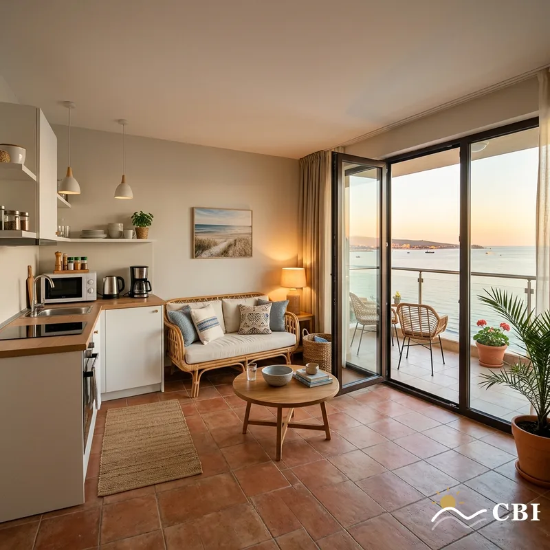 Two-bedroom self-catering apartment interior in Aheloy with sea-view balcony
